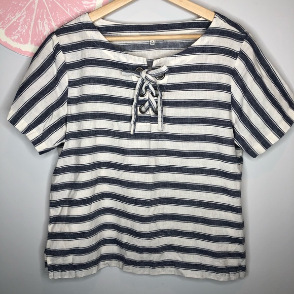 Madewell top grommet lace up blue stripe medium - Picture 7 of 8